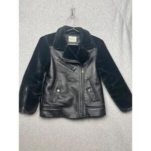 Zara Girls Faux Leather Moto Jacket Faux Fur Sleeves 10 Youth Baddie Rock